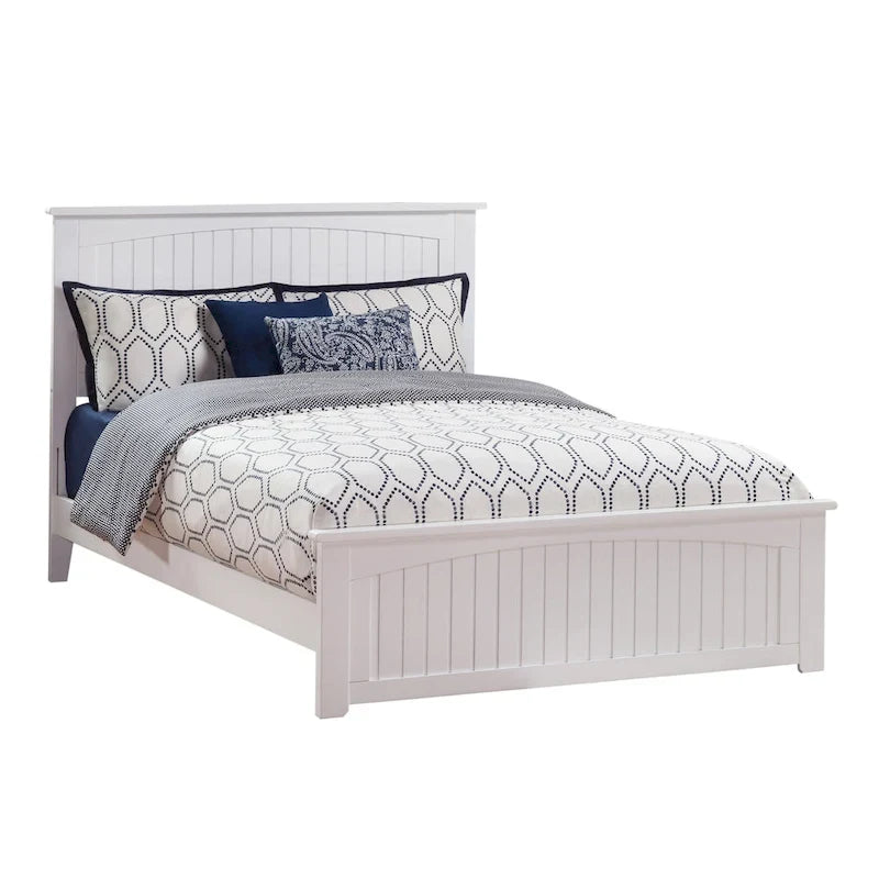 Queen Platform Bed – Grooved Panel Headboard, Matching Footboard, White, No Box Spring