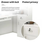 L-Shape Wood Reception Desk with Locking Drawer & Storage Shelves