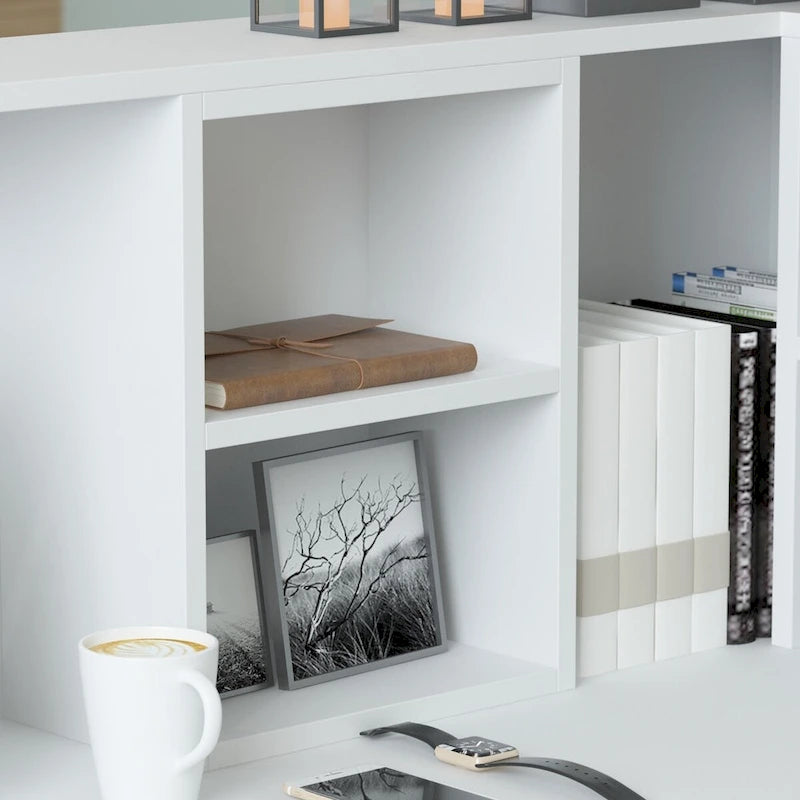 L-Shape Wood Reception Desk with Locking Drawer & Storage Shelves