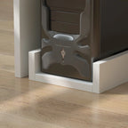 L-Shape Wood Reception Desk with Locking Drawer & Storage Shelves