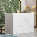 L-Shape Wood Reception Desk with Locking Drawer & Storage Shelves