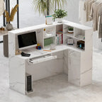 L-Shape Wood Reception Desk with Locking Drawer & Storage Shelves