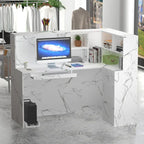 L-Shape Wood Reception Desk with Locking Drawer & Storage Shelves
