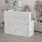 L-Shape Wood Reception Desk with Locking Drawer & Storage Shelves