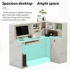 L-Shape Wood Reception Desk with Locking Drawer & Storage Shelves