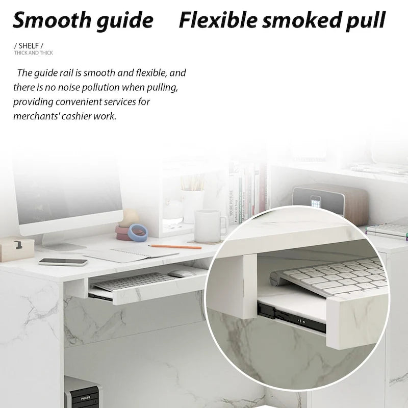L-Shape Wood Reception Desk with Locking Drawer & Storage Shelves
