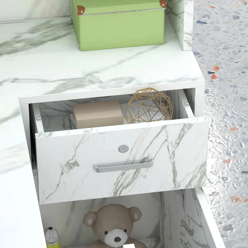 L-Shape Wood Reception Desk with Locking Drawer & Storage Shelves