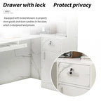 L-Shape Wood Reception Desk with Locking Drawer & Storage Shelves