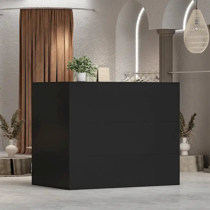 L-Shape Wood Reception Desk with Locking Drawer & Storage Shelves