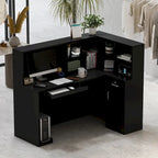 L-Shape Wood Reception Desk with Locking Drawer & Storage Shelves