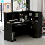 L-Shape Wood Reception Desk with Locking Drawer & Storage Shelves