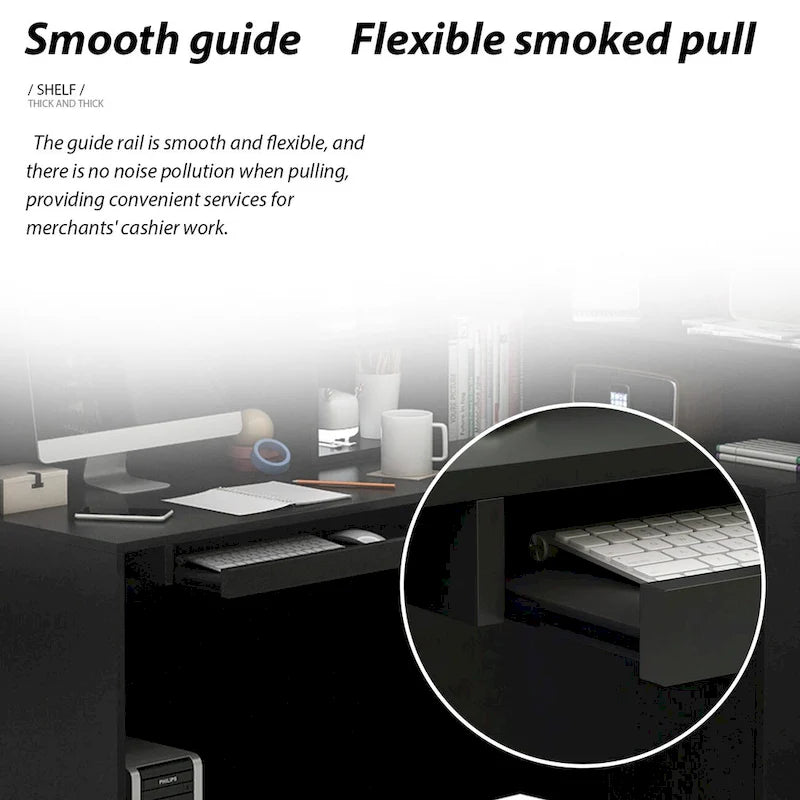 L-Shape Wood Reception Desk with Locking Drawer & Storage Shelves