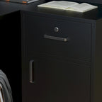 L-Shape Wood Reception Desk with Locking Drawer & Storage Shelves