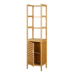 Contemporary Natural Bamboo Bathroom Linen Tower – 3 Shelves & Cabinet