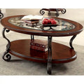 120" Dual Pedestal Dining Table – Brown Cherry Finish, Seats 8, Carved Details