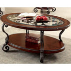 120" Dual Pedestal Dining Table – Brown Cherry Finish, Seats 8, Carved Details