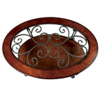 120" Dual Pedestal Dining Table – Brown Cherry Finish, Seats 8, Carved Details