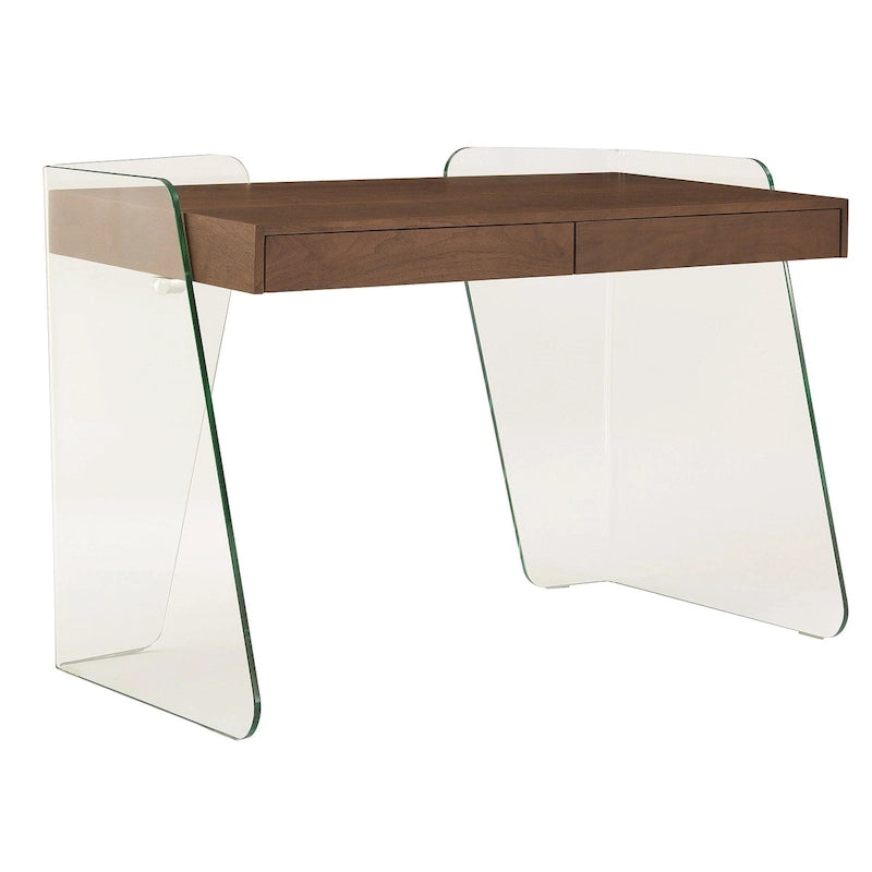 Modern Glass Top Office Desk – 2 Soft-Close Drawers, Commercial-Grade, Easy Assembly