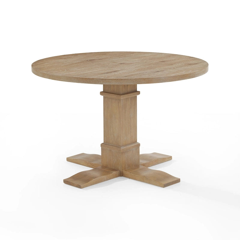 47" Round Farmhouse Dining Table with Pedestal Base – Natural Finish