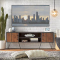 Mid-Century Vintage TV Stand with Side Cabinets – Walnut & Black, Fits 64" TV