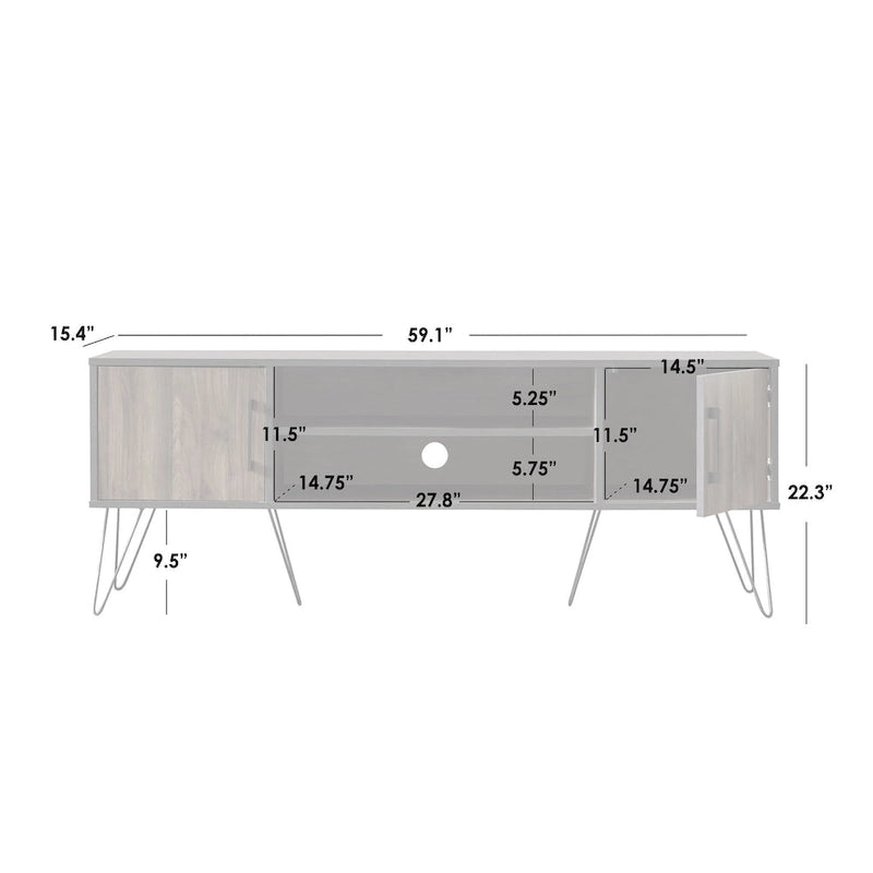 Mid-Century Vintage TV Stand with Side Cabinets – Walnut & Black, Fits 64" TV