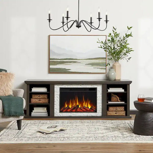 Kenai 72 Electric Slim Fireplace TV Stand in Dark Oak by Real Flame
