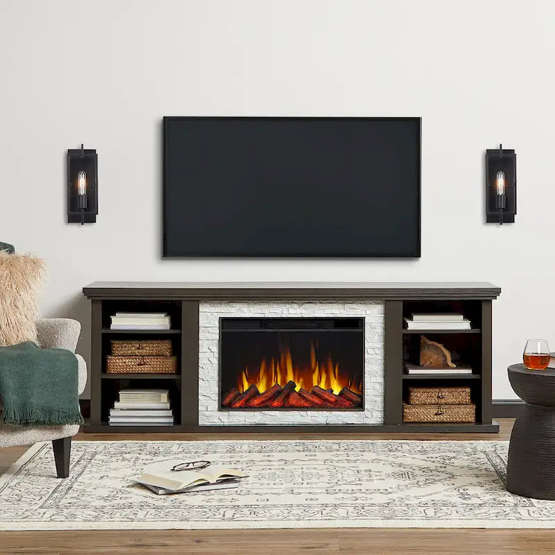 72" Electric Fireplace TV Stand – Dark Oak, 6 Flame Colors, Fits TVs up to 70"