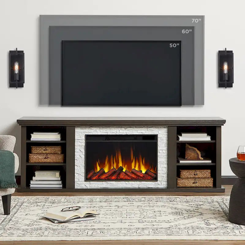72" Electric Fireplace TV Stand – Dark Oak, 6 Flame Colors, Fits TVs up to 70"