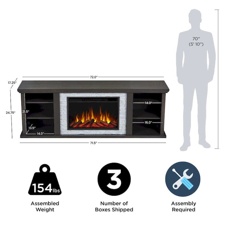 72" Electric Fireplace TV Stand – Dark Oak, 6 Flame Colors, Fits TVs up to 70"