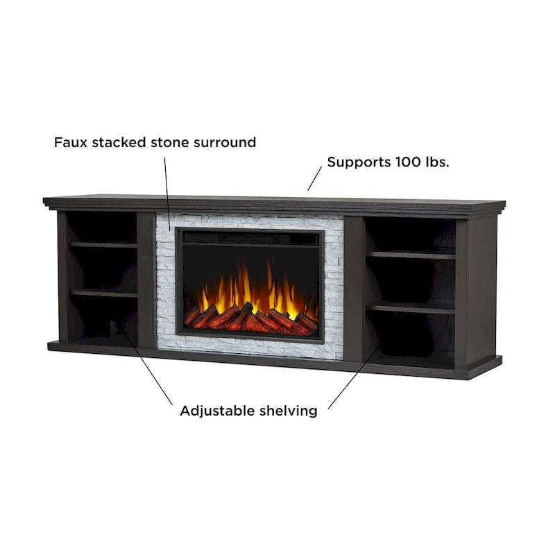 72" Electric Fireplace TV Stand – Dark Oak, 6 Flame Colors, Fits TVs up to 70"