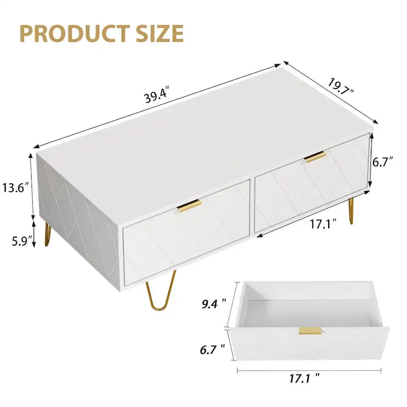 Modern Coffee Table with Double Storage Drawers Wooden TV Cabinet Side Table for Apartment &Living Room