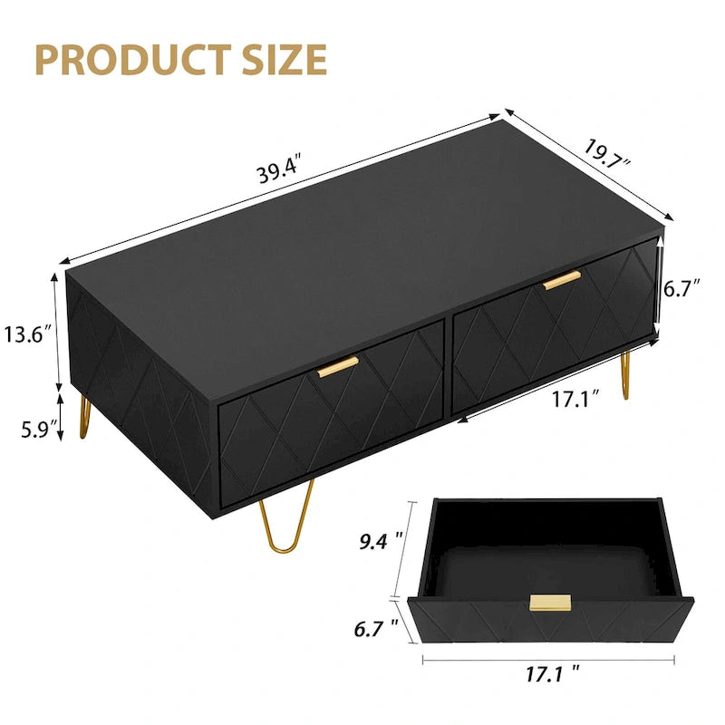 Modern Coffee Table with Double Storage Drawers Wooden TV Cabinet Side Table for Apartment &Living Room