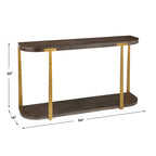Coffee Oak Veneer Console Table with Antique Gold Metal Columns – 54"W