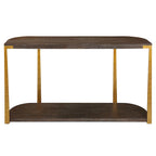 Coffee Oak Veneer Console Table with Antique Gold Metal Columns – 54"W