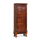 Brown 7 Drawers Wooden Jewelry Storage Cabinet with 1 Top Flip Mirror and 4 Compartments - 15(L) x 9(W) x 38.5(H)