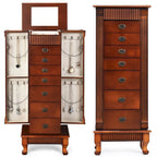 Brown 7 Drawers Wooden Jewelry Storage Cabinet with 1 Top Flip Mirror and 4 Compartments - 15(L) x 9(W) x 38.5(H)
