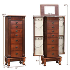 Brown 7 Drawers Wooden Jewelry Storage Cabinet with 1 Top Flip Mirror and 4 Compartments - 15(L) x 9(W) x 38.5(H)