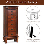 Brown 7 Drawers Wooden Jewelry Storage Cabinet with 1 Top Flip Mirror and 4 Compartments - 15(L) x 9(W) x 38.5(H)