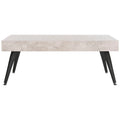 Mid-Century Modern Rectangular Coffee Table – 43"W, Vintage Black Metal Legs