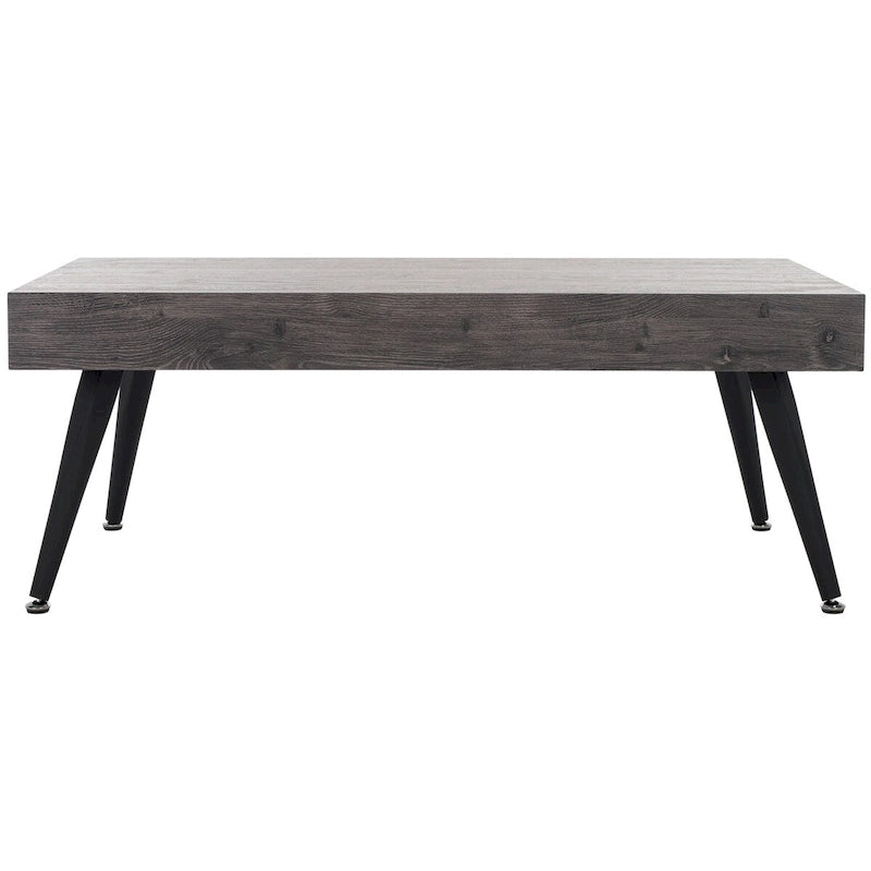 Mid-Century Modern Rectangular Coffee Table – 43"W, Vintage Black Metal Legs