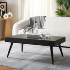 Mid-Century Modern Rectangular Coffee Table – 43"W, Vintage Black Metal Legs