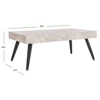 Mid-Century Modern Rectangular Coffee Table – 43"W, Vintage Black Metal Legs