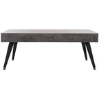 Mid-Century Modern Rectangular Coffee Table – 43"W, Vintage Black Metal Legs