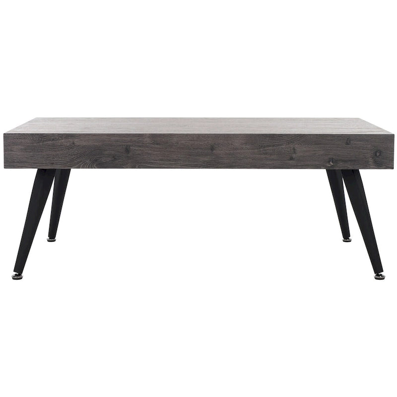 Mid-Century Modern Rectangular Coffee Table – 43"W, Vintage Black Metal Legs