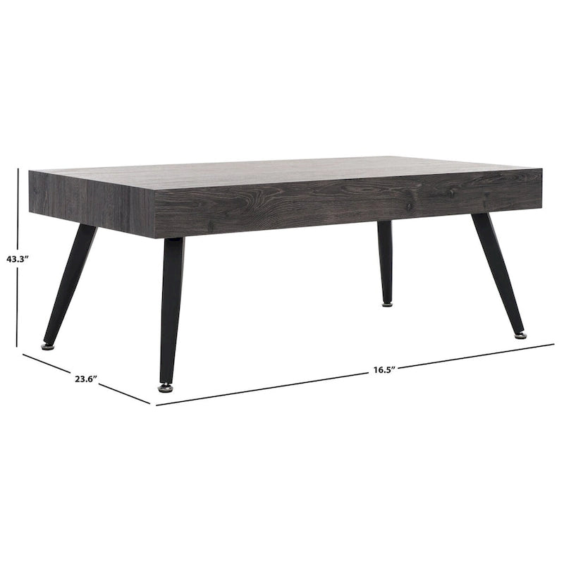 Mid-Century Modern Rectangular Coffee Table – 43"W, Vintage Black Metal Legs