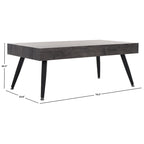 Mid-Century Modern Rectangular Coffee Table – 43"W, Vintage Black Metal Legs