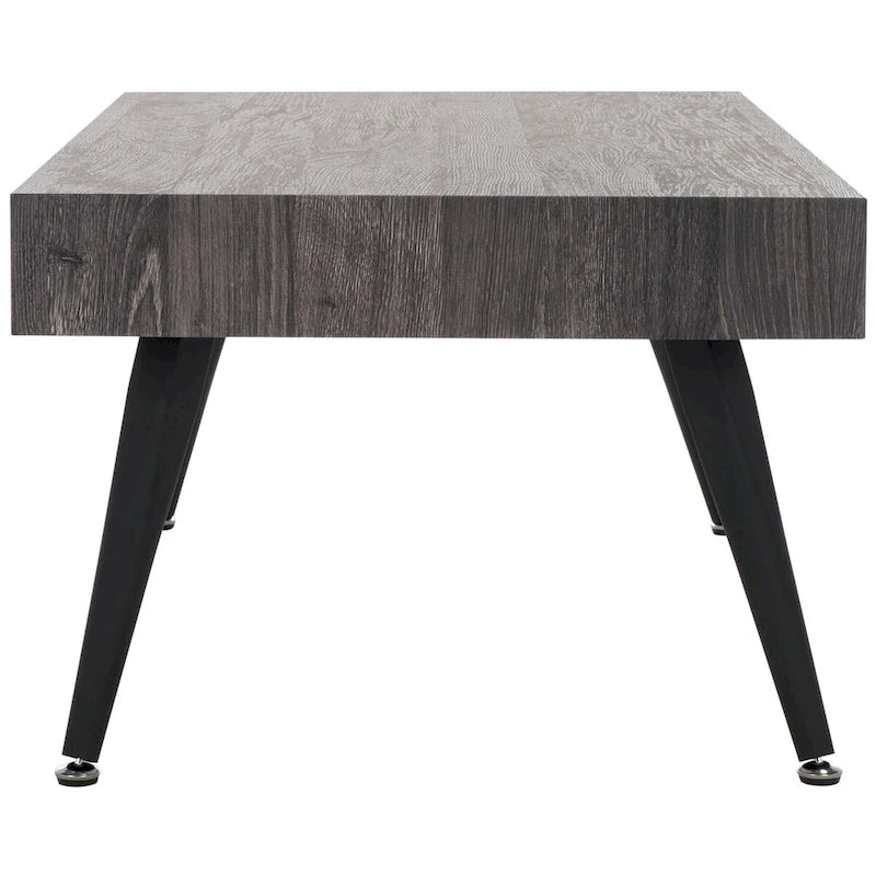Mid-Century Modern Rectangular Coffee Table – 43"W, Vintage Black Metal Legs