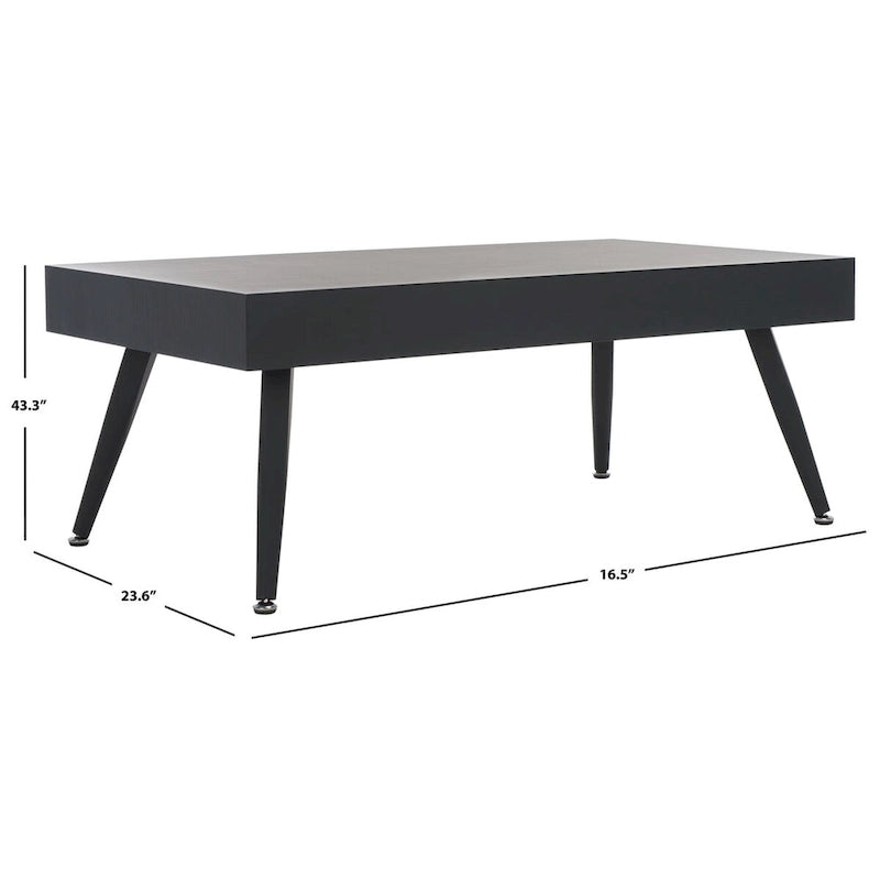 Mid-Century Modern Rectangular Coffee Table – 43"W, Vintage Black Metal Legs