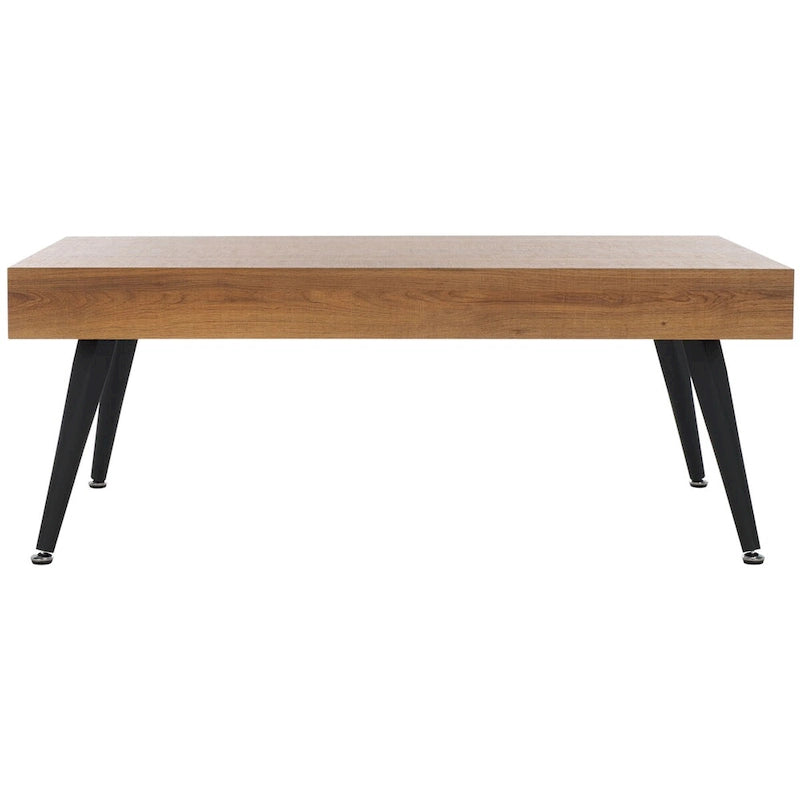 Mid-Century Modern Rectangular Coffee Table – 43"W, Vintage Black Metal Legs