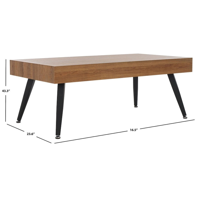 Mid-Century Modern Rectangular Coffee Table – 43"W, Vintage Black Metal Legs